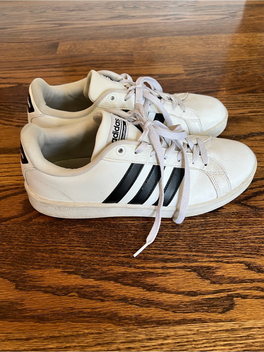 adidas White Sneakers with Black Three Stripes